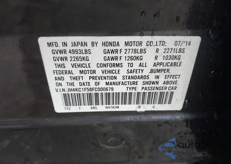 2015 Acura Rlx из США, поврежденный, VIN JH4KC1F58FC000679